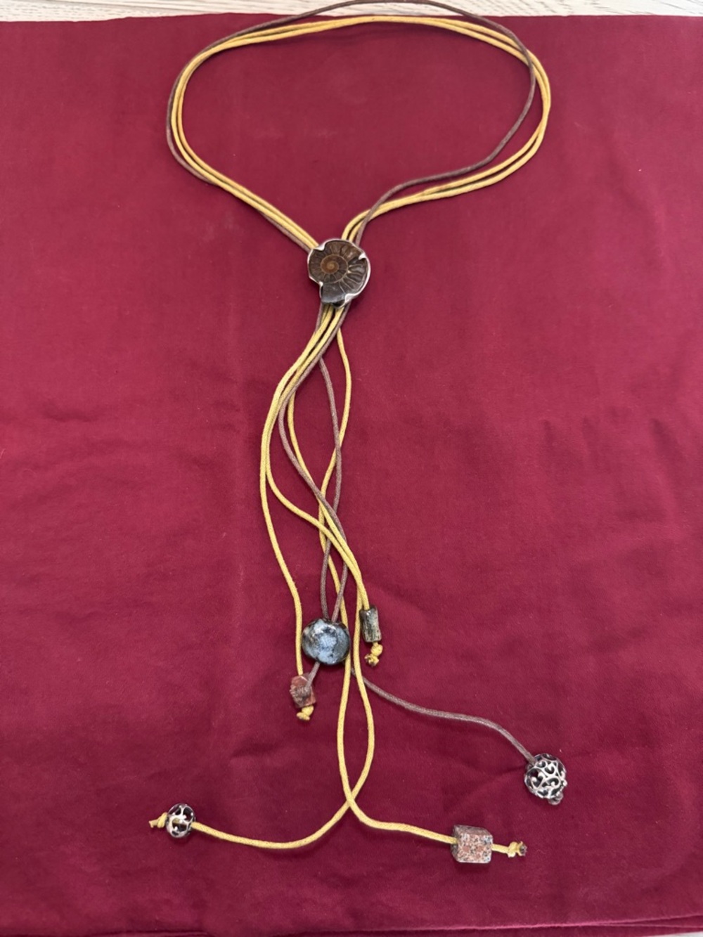 Handmade Yellow and Brown Vintage adjustable Fossil Necklace - Women Jewelry